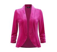 Allegra K Giacche in Velluto per Donna Cardigan in Velluto Aperto sul Davanti con Maniche a 3/4 Rosa caldo XS