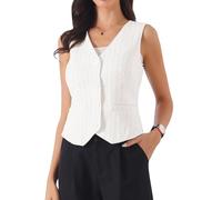 Allegra K Gilet Blazer Donna a Righe con Scollo a V e Bottoni Elegante e Completamente Foderato Bianco puro XL