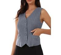 Allegra K Gilet Blazer Donna a Righe con Scollo a V e Bottoni Elegante e Completamente Foderato Grigio L