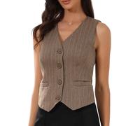 Allegra K Gilet Blazer Donna a Righe con Scollo a V e Bottoni Elegante e Completamente Foderato Marrone caffè L