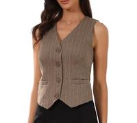 Allegra K Gilet Blazer Donna a Righe con Scollo a V e Bottoni Elegante e Completamente Foderato Marrone caffè XL