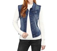 Allegra K - Gilet da donna in denim lavato con bottoni e tasche con patta sul petto, Blu scuro, X-Small