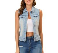 Allegra K - Gilet da donna in denim lavato con bottoni e tasche con patta sul petto, Cielo blu, X-Large