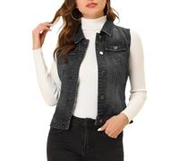 Allegra K - Gilet da donna in denim lavato con bottoni e tasche con patta sul petto, nero, Large