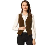 Allegra K Gilet da donna in velluto vintage senza maniche con bottoni e scollo a V, Marrone, XL