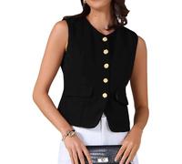 Allegra K Gilet Donna Ufficio con Bottoni Floreali e Scollo Rotondo Elegante e Formale Nero L