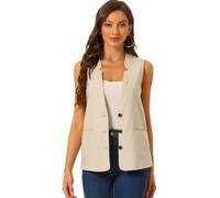Allegra K Gilet in lino e cotone per giacca casual da donna senza maniche con scollo a V e bottoni Beige M