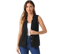 Allegra K Gilet in lino e cotone per giacca casual da donna senza maniche con scollo a V e bottoni Nero XS