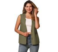 Allegra K Gilet in lino e cotone per giacca casual da donna senza maniche con scollo a V e bottoni Verde Militare XS