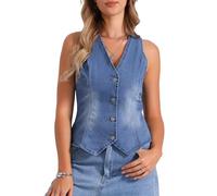 Allegra K Gilet Jeans Donna Estivo Gilet Elegante con Bottoni Scollo A V Giubbotto Senza Maniche Giacca In Denim Azzurro M