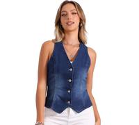 Allegra K Gilet Jeans Donna Estivo Gilet Elegante con Bottoni Scollo A V Giubbotto Senza Maniche Giacca In Denim Blu Scuro XS