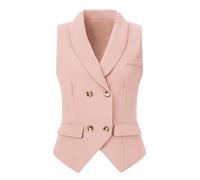 Allegra K Gilet natalizio da donna, doppiopetto, risvolto, gilet elegante, rosa, XS