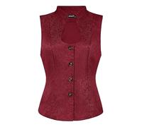 Allegra K Gilet Steampunk Jacquard da Donna Scollo a U Monopetto Stile Gotico Floreale Borgogna M