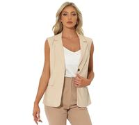 Allegra K Gilet Tailleur Donna Elegante Blazer Estivo Senza Manichea Ufficio in Lino Beige L