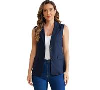 Allegra K Gilet Tailleur Donna Elegante Blazer Estivo Senza Manichea Ufficio in Lino Blu M