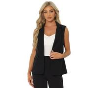 Allegra K Gilet Tailleur Donna Elegante Blazer Estivo Senza Manichea Ufficio in Lino Nero L