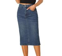 Allegra K Gonna casual in denim per gonne midi da donna a vita alta elasticizzate, Blu, L