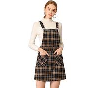 Allegra K Gonna con Bretelle Regolabili, da Donna, sopra Il Ginocchio, Scozzese, Abito con Stampa Integrale, Nero-Marrone., S
