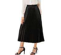 Allegra K Gonna da Donna Midi, Plissettata a Fisarmonica, Metallizzata Lucida con Elastico in Vita, Nero, XL