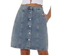 Allegra K Gonna in denim da donna, lunghezza al ginocchio, con tasche, vita alta, linea ad A, con bottoni, Grigio chiaro., L