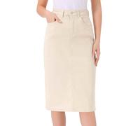 Allegra K Gonna in Jeans da Donna A Vita Alta Midi Gonna Denim Elasticizzate Vintage Albicocca M