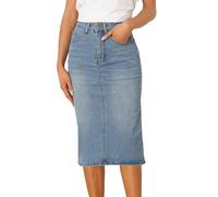 Allegra K Gonna in Jeans da Donna A Vita Alta Midi Gonna Denim Elasticizzate Vintage Azzurro L