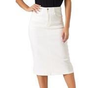 Allegra K Gonna in Jeans da Donna A Vita Alta Midi Gonna Denim Elasticizzate Vintage Bianco Crema L