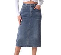 Allegra K Gonna in Jeans da Donna A Vita Alta Midi Gonna Denim Elasticizzate Vintage Blu Grigio L