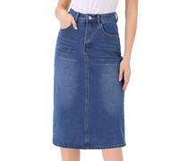 Allegra K Gonna in Jeans da Donna A Vita Alta Midi Gonna Denim Elasticizzate Vintage Blu L