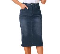 Allegra K Gonna in Jeans da Donna A Vita Alta Midi Gonna Denim Elasticizzate Vintage Nero Blu L