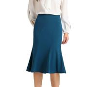 Allegra K Gonna Longuette a Coda di Pesce da Lavoro Elegante con Orlo Svasato a Vita Alta da Donna Blu Pavone S