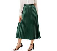 Allegra K Gonna Longuette Plissettata da Donna, con Elastico in Vita, Metallizzata, Lucida, a Fisarmonica, Colore: Verde., M
