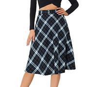 Allegra K Gonna Longuette Vintage da Donna Scozzese a Vita Alta con Cintura, Blu e Bianco., L