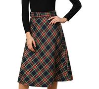 Allegra K Gonna Longuette Vintage da Donna Scozzese a Vita Alta con Cintura, Blu Scuro, S