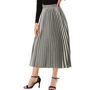 Allegra K Gonna Midi Pieghettata a Fisarmonica Lucida Elastica in Vita da Donna, Grigio Argento, M