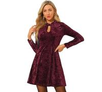 Allegra K - Mini Abito da Donna con Scollo a V e Scollo Rotondo, a Vita Alta, a Maniche Lunghe, in Velluto, 890v6, L