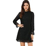 Allegra K - Mini Abito da Donna in Pizzo Floreale con Volant e Scollo Rotondo - Nero - M