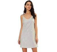 Allegra K, Mini Abito da Donna Scintillante con Glitter e Paillettes, Spalline Sottili e Scollo a V, Adatto per Feste, Cocktail, Discoteca, S