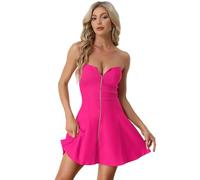 Allegra K - Mini Abito Estivo Sexy da Donna, Senza Spalline con Scollo a Cuore, Senza Maniche, Rosa Caldo, M