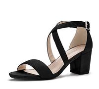 Allegra K Open Toe Cross Strap Mid Block Heel Sandals, Sandalo con Tacco Donna, Nero, 38 EU