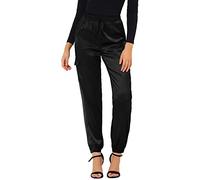 Allegra K Pantaloni cargo in raso setoso con coulisse elastica a vita alta da donna, nero, M