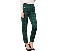 Allegra K Pantaloni da Donna Vintage Scozzesi in Vita Elasticizzata Pantaloni Lunghi Dritti, Verde, M