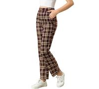 Allegra K Pantaloni Lunghi da Donna a Quadri con Elastico in Vita, Casual, per Lavoro e Ufficio, Rosso e Marrone., M