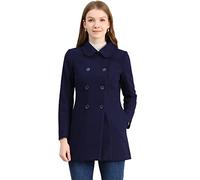 Allegra K Pietro Pan collare doppio petto inverno lungo trench pisello cappotto donna, blu navy, 48