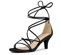 Allegra K Sandali con cinturino da donna con tacco a gattino con lacci, Nero, 39 EU