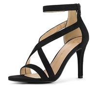 Allegra K - Sandali con tacco a spillo da donna con cerniera e cinturino alla caviglia, Nero (Nero ), 39 EU