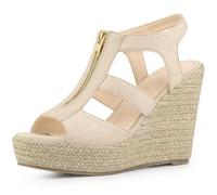 Allegra K Sandali con zeppa con cerniera con tacco e plateau da donna Beige 37