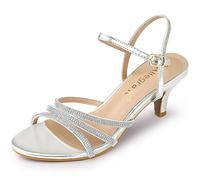 Allegra K - Sandali da donna con cinturino alla caviglia con strass e tacco a spillo basso, Argento, 37.5 EU