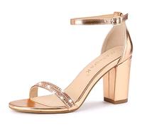 Allegra K Sandali da donna con cinturino alla caviglia con tacco grosso, Oro rosa, 38 EU