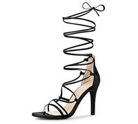 Allegra K - Sandali da donna con lacci e tacco a spillo, Nero (Nero ), 38 EU